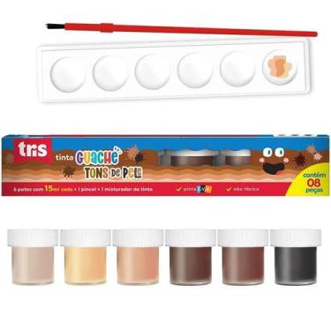 Imagem de Kit Tinta Guache c/ 6 Tons Pele 15ml + Gode + Pincel Tris