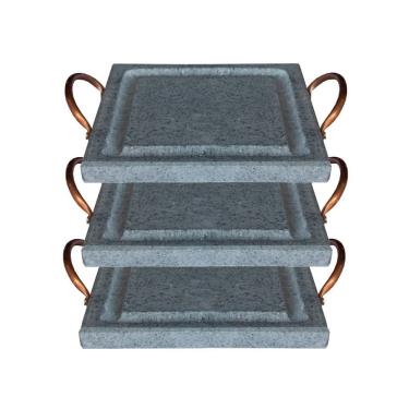 Imagem de Kit 3 Grelha para Carnes g 25x25cm Pedra-sabao Retencao Termica para Churrasco Cinza Industria Sao Jose