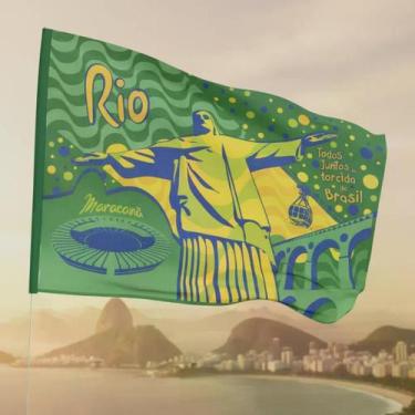 Imagem de Bandeira Tecido Rio Cristo Redentor sem Haste Verde e Amarela 50x70 - 