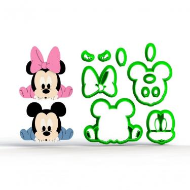 Imagem de Cortador Mickey e Minnie Baby Deitados Plástico PLA 6CM Pasta Americana Impressão 3D HB Formas e Cortadores