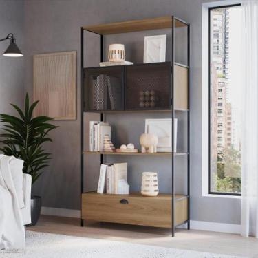 Imagem de Estante de Livros Industrial Retrô 90CMX180CM Alta 2 Portas 1 Gaveta M