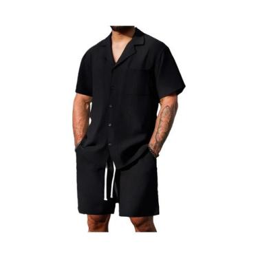 Imagem de Conjunto Esportivo Casual De Verão Masculino Em Algodão E Linho 2 Peça