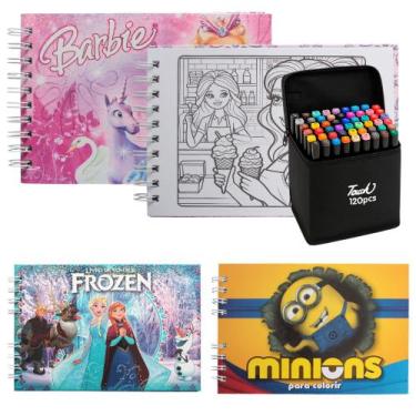 Imagem de Kit 3 Livros Para Colorir 50 Páginas Desenhos 120 Canetinhas - Toys 2U