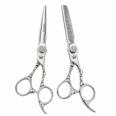 Imagem de Kit Tesoura Barbeiro Kingstyle KS-1 Aço Inox com Estojo
