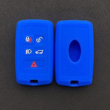 Imagem de WSWJDW Porta-chaves de silicone com 5 botões Capa para porta-chaves do carro Porta-chaves Anel Bolsa para chaves, apto para Land Rover Range Rover Sport Evoque Discovery Discovery, azul