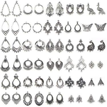 Imagem de Pingentes de brinco de prata tibetana antigo para pingente, colar, pingente, joias, suprimentos, lote de 60 unidades