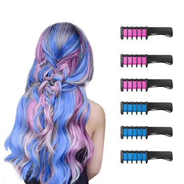 Imagem de Novo pente de giz de cabelo temporário brilhante para meninas crianças, giz de cabelo lavável para meninas de 4 5 6 7 8 9 10 ano novo aniversário cosplay DIY Halloween, Natal (rosa e azul)