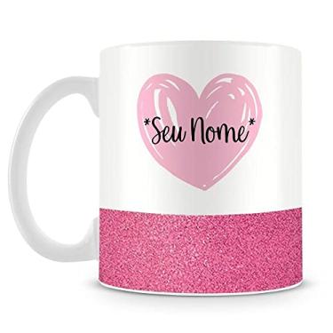 Imagem de Caneca Personalizada Base Glitter Rosa - Coração (com Nome)