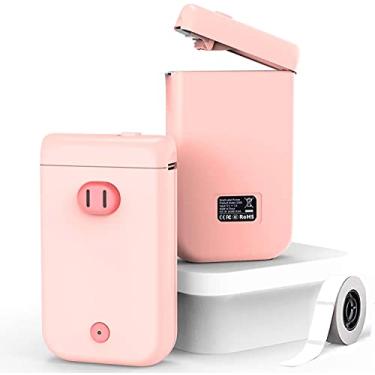 Imagem de Criador de etiquetas, rotulador inteligente Bluetooth com 1 rolo adesivo de papel térmico, mini impressora térmica portátil de etiquetas para smartphone tablet, fácil de usar para escritório, casa, organização (rosa)