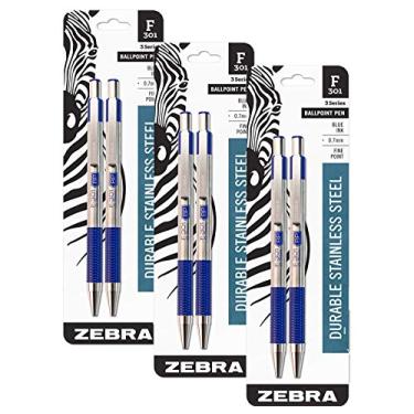 Imagem de Zebra Pen Zebra F-301 Caneta Esferográfica Retrátil De Aço Inoxidável, Ponta Fina, 0,7 Mm, Tinta, 2 Unidades, Pacote Com 3 (6 Canetas No Total) Azul