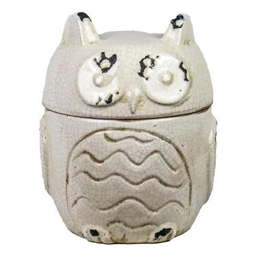 Imagem de Pote Decorativo Cerâmica Coruja Retrô Off White 20 X 15