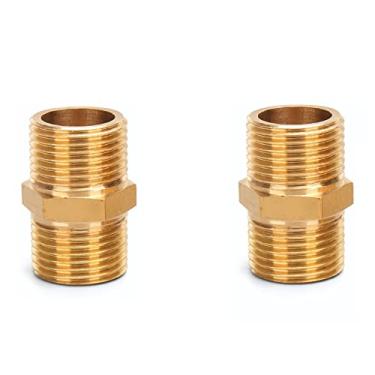 Imagem de Kindsion Encaixe sextavado de tubo macho de latão, conector reto rosqueado NPT de 3/4" x 3/4" (pacote com 2, comprimento 34 mm)