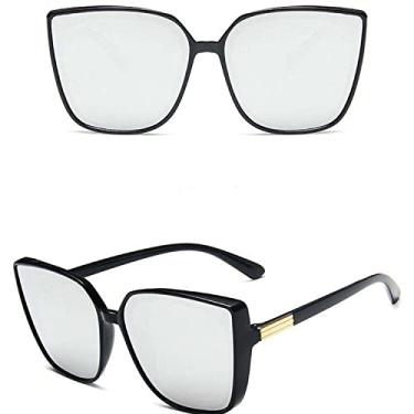 Imagem de Designer de óculos de sol olho de gato mulher vintage espelho preto óculos de sol para moda grande moldura legal sexy feminino óculos, preto prata