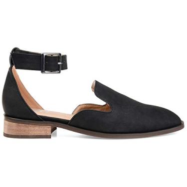 Imagem de Brinley Co. Sapatilha feminina bico quadrado tira no tornozelo, Preto, 8.5