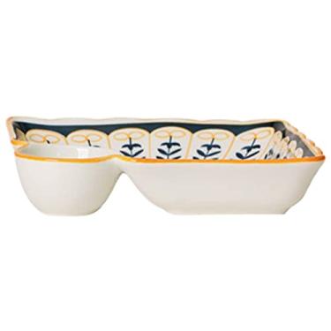 Imagem de Hemoton Prato De Bolinho De Cerâmica Pratos De Salada Pratos Azuis Bandeja Decorativa Pratos De Jantar Prato De Bolinho Reutilizável Prato De Bolinho Compacto Comida Forno De Micro-ondas