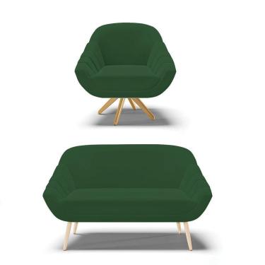 Imagem de Kit 01 Namoradeira E 01 Poltrona Giratória Veludo Verde