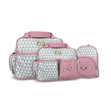 Imagem de Kit Bolsa Maternidade + Mochila 3 Peças Tigre Felino Super Luxo Cinza com Rosa