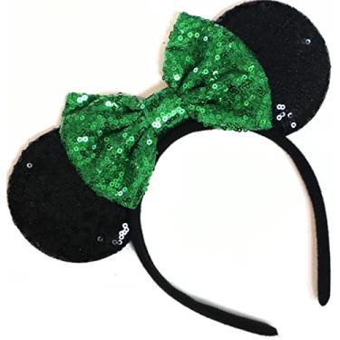 Imagem de CLGIFT Green Tinker Minnie Ears - Handmade Flexible Headband, Bow Size 5 inches, One Size Fits All for All Ages/Adults, Perfect for Disneyland Trips, Family Photos, or Any Disney Theme Party, Green