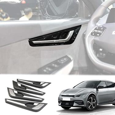 Imagem de GZBFTDH Tigela de maçaneta de porta de carro, compatível com acessórios Kia EV6 2022 2023, adesivo protetor de moldura de tampa de maçaneta interna (madeira de pêssego)