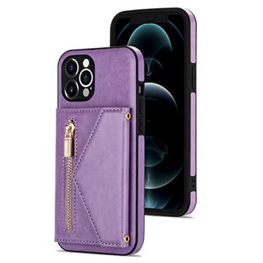 Imagem de Capa para iPhone 14/14 Pro/14 Plus/14 Pro Max, capa de couro PU com alça de ombro porta-cartões suporte fecho magnético durável à prova de choque, roxo, 14 6,1 polegadas