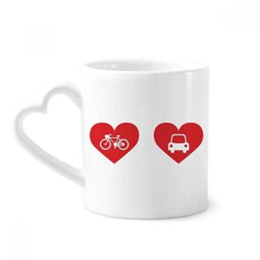 Imagem de Caneca de carro de bicicleta com padrão de coração vermelho café cerâmica copo de coração de vidro