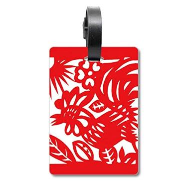 Imagem de Galo cortado em papel China Zodíaco mala etiqueta etiqueta cartão de bagagem etiqueta, Multicolorido.