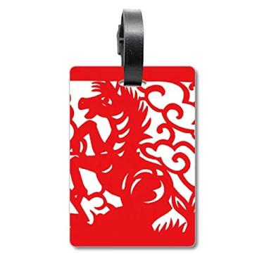 Imagem de Cavalo cortado em papel animal China zodíaco mala etiqueta etiqueta cartão de bagagem etiqueta, Multicolorido.