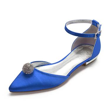 Imagem de Sapatos de casamento para noivas mulheres sapatilhas sapatilhas com fivela de cetim bico redondo sapatos com strass 36-43,Blue,5 UK/38 EU