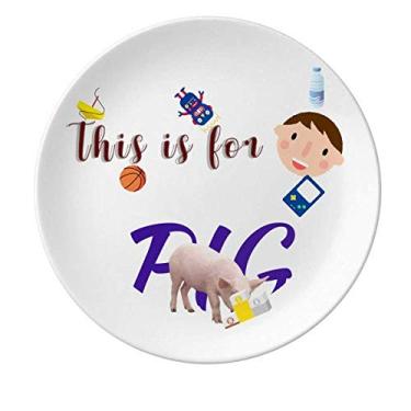 Imagem de Prato de porcelana com postura de animais de porco propenso prato redondo menino homem