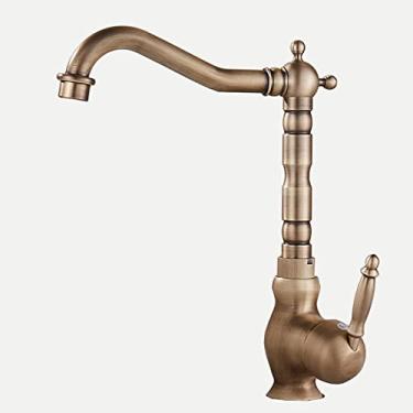 Imagem de LIDON Torneiras de banheiro torneira de água quente e fria torneira de banheiro alça única torneira da pia do banheiro furo único latão antigo torneira da pia do banheiro retrô, antigo A (cor: antigo b)