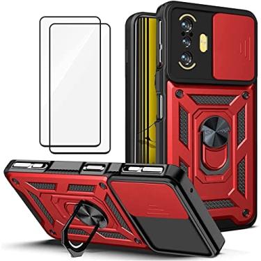 Imagem de Capa Xiaomi Redmi 10 Prime Case (2 pedaços de filme temperado Protetora) de Câmera Proteção de Tela Metal KickStand (Vermelho)