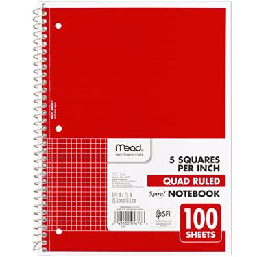 Imagem de Mead Caderno espiral, 1 assunto, papel pautado em gráfico, 19 cm x 26 cm, 100 folhas, vermelho (05676AB5)