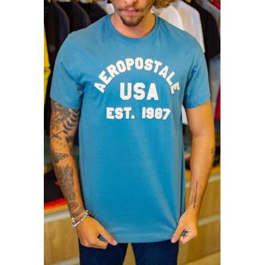 Imagem de Camiseta Aeropostale Masculina Bordada Usa Azul Petróleo