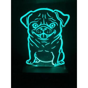 Imagem de Luminária Led, Pug, Cachorro, Dog, Pet, Abajur 16 Cores - Avelar Criaç