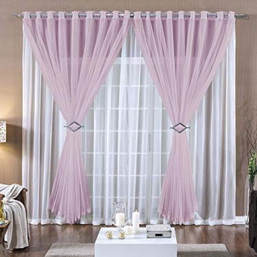 Imagem de Cortina 2 Mts Voal Sala Quarto para Trilho Comum Barata Rosa