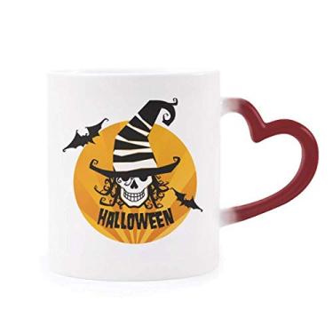 Imagem de Marcador de caveira chapéu de feiticeiro dia das bruxas caneca sensível ao calor copo de grés que muda de cor vermelha