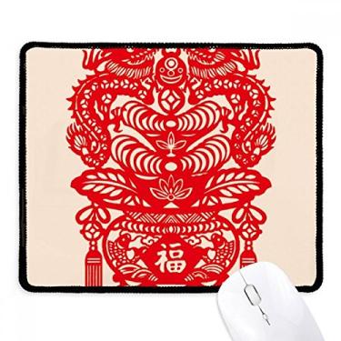 Imagem de Mouse pad com estampa de folha de peixe dragão vermelho chinês, borda costurada, tapete de jogos de borracha