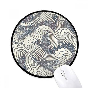 Imagem de Mouse pad de repetição de pintura de linha de dragão azul China Tapete redondo para escritório para computador