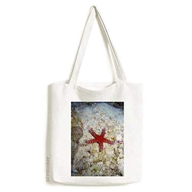 Imagem de Sacola de lona com imagem de estrela do mar e bolsa de compras casual