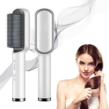 Imagem de Escova de alisamento de cabelo profissional 2 em 1, penteadeira de cerâmica quente, aquecimento rápido 20 anos e 5 configurações de temperatura e anti-escaldadura,White-110V