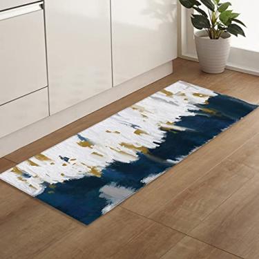 Imagem de Savannan Tapetes e tapetes de corredor, 2651 peças abstrato azul branco pintura a óleo antiderrapante, tapete de cozinha absorvente, tapete de porta interna com pontos de borracha, tapete de pé 45 x 120 cm