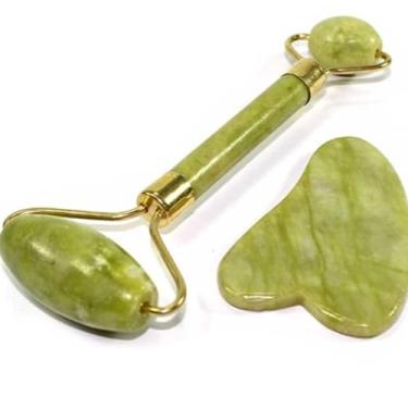 Imagem de Massageador Facial 2 Em 1 Com Rolo De Jade Natural Com Placa Gua Sha Anti Estresse Anti Rugas Otimo Para Skincare-MARBLUE