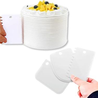 Imagem de Conjunto Kit de 3 Espátula Raspadora Decorativa de Bolo Pães Massas Espatula Para Alisar Chantilly Wave Cake (Branco)