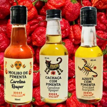Imagem de Kit Pimentas Molho Cachaça e Azeite com Pimenta Carolina Reaper