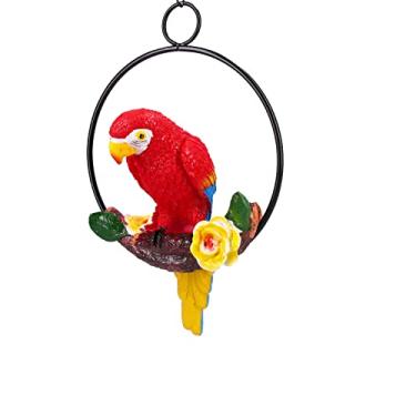 Imagem de Papagaio Pendurado Estátua Pássaro Anel Poleiro Escultura De Resina Para Pátio Jardim Gramado Janela árvore Decoração Para Casa Decoração De Natal Arara Modelo Pingente Vermelho
