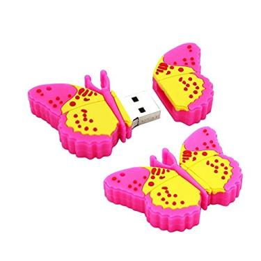Imagem de Flash Drives USB em forma de borboleta de 16 GB, cartão de memória, pen drive USB 2.0, pendrive USB, disco flash USB com corrente (rosa)