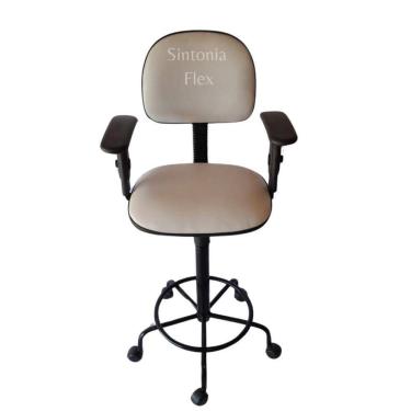 Imagem de Cadeira secretaria caixa alta - braço com regulagem  de altura  com rodízio  pra balcão recepção - corano branco