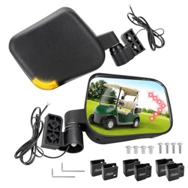 Imagem de Roykaw Espelhos laterais de carrinho de golfe com luz de seta, espelhos traseiros de LED sem perfuração, espelhos laterais dobráveis compatíveis com modelos EZGO/Club Car/Yamaha 0,75/1,0/1,25