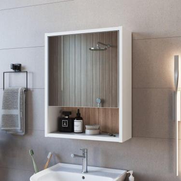 Imagem de Armário para Banheiro com Porta e Espelho Slim Branco / Montana