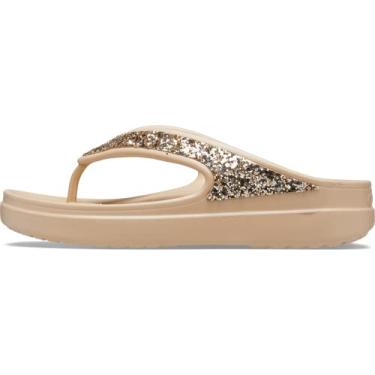Imagem de Crocs Sloane chinelos de cunha enfeitados | Sandálias femininas, Glitter dourado, 37
